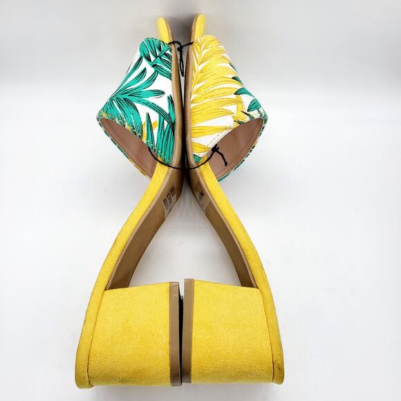 Lulus Jax Yellow Multi Print Vegan Suede Mules Sz 6.5 - Picture 5 of 11